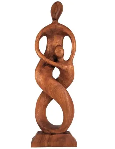 Statue abstraite Union Parent-Enfant 50cm en bois Teinté