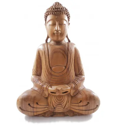 Grande sculpture Bouddha assis 40cm en bois sculpté | Import Bali