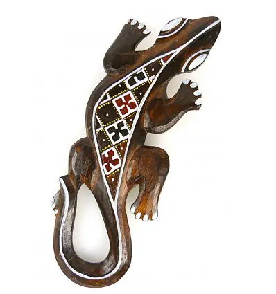 Gecko en Bois 30cm - Motif Trèfle Batik