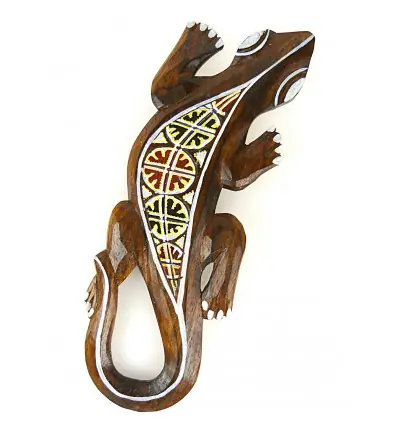 Lézard motif batik - décoration murale en bois 30cm