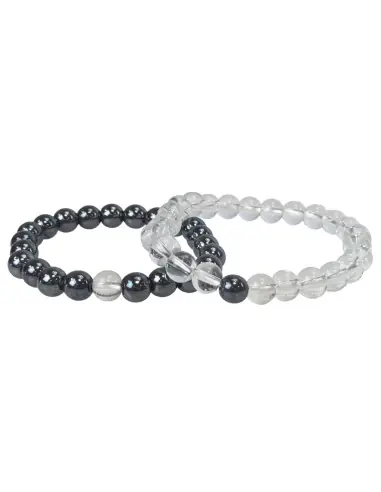 Bracelets de distance - Hématite et Quartz - boules 8mm