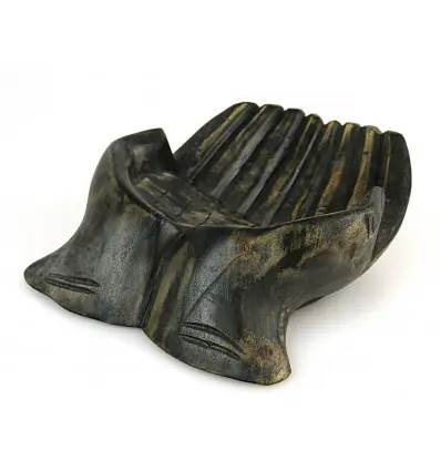 Sculpture Mains en bois. Vide-poche / présentoir à cartes de visite. Finition "noir vintage"