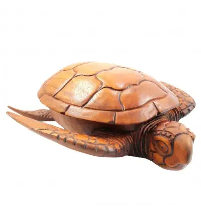 Grande boîte / vide-poche en bois exotique forme Tortue de mer