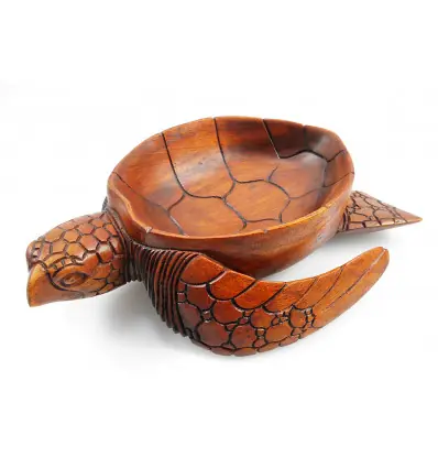 Coupelle vide poche forme Tortue de mer en bois exotique sculpté