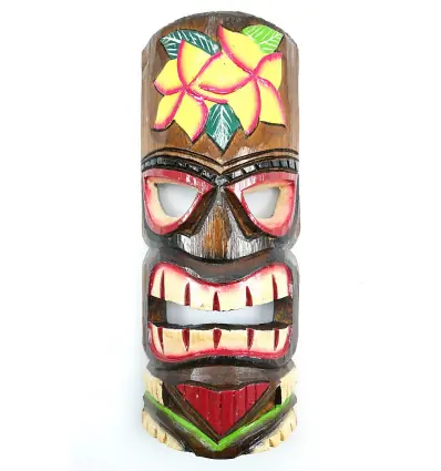 Masque Tiki 30cm en bois motif Fleur. Décoration Tahiti