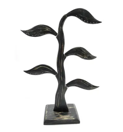 Arbre à Boucles d'Oreilles en bois 40cm | Finition "Noir Vintage"
