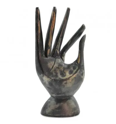 Main de Bouddha / Présentoir à bagues en bois sculpté finition "noir vintage"