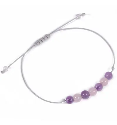 Bracelet Porte-bonheur "Sensuelle". Quartz rose, améthyste.