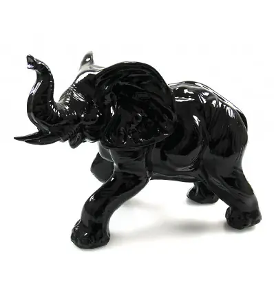 Grande Statue éléphant 33x22cm laquée noir brillant style moderne