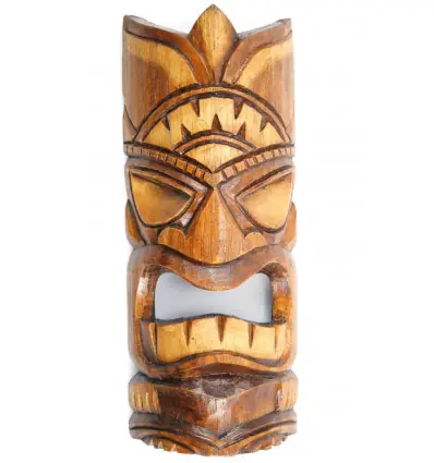 Masque Tiki 30cm en bois style traditionnel. Déco murale ethnique.