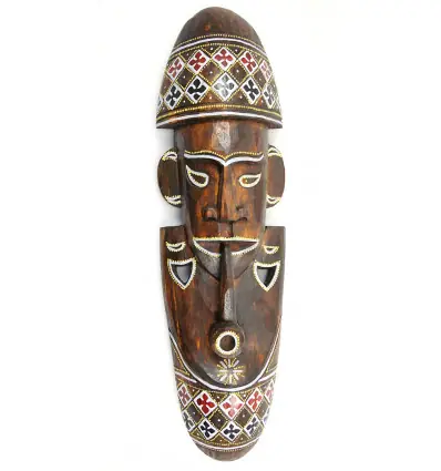 Masque Africain "fumeur de pipe" 50cm en bois + motifs colorés