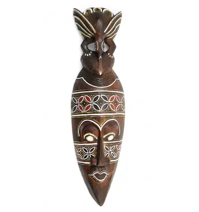 Masque Africain Oiseau coloré 50cm, fait main en bois.