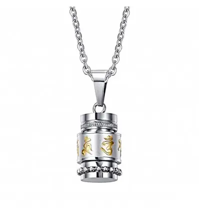 Collier souvenir + pendentif bouddhiste mantra "Om Mani Padme Hum"