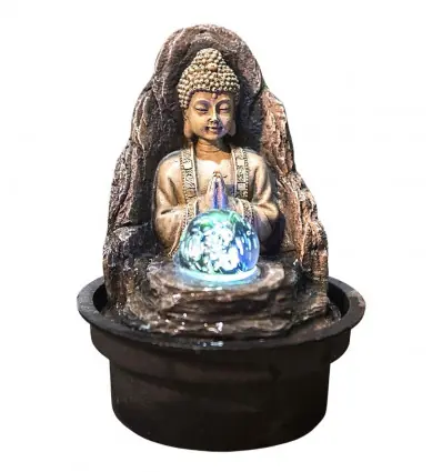 Petite fontaine d'intérieur Bouddha Peace avec éclairage Led