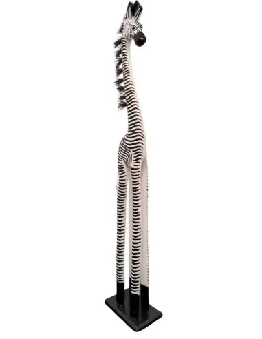 Statue Zèbre debout 100cm création artisanale en bois.