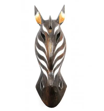 Masque Zèbre en bois 50cm. Décoration murale exotique africaine