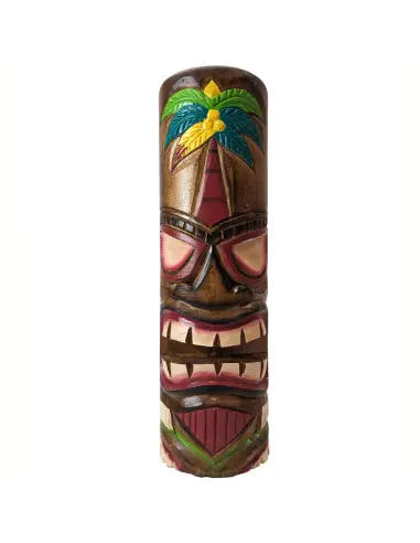 Totem Tiki cylindre 50cm en bois, motif Palmier coloré. Décoration maori