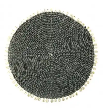 Set de Table Noir ø35cm en Jonc de mer et coquillages | Déco de Table Ethnique