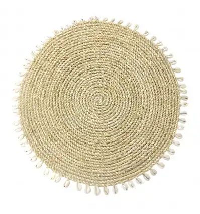Set de table Rond ø35cm en jonc de mer et coquillages | Déco de table Bohème
