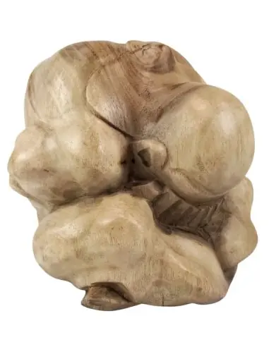 Bouddha pleureur / Yogi libérateur 20cm. Sculpture en bois exotique.