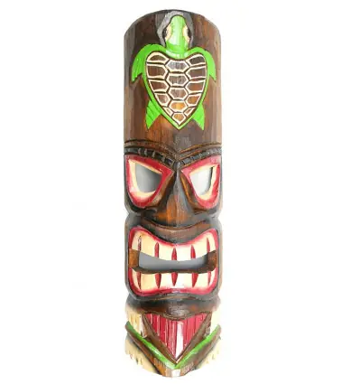 Masque Tiki 50cm en bois motif Tortue colorée. Déco Hawaï !