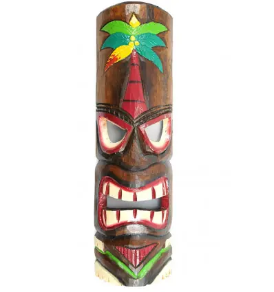 Masque Tiki 50cm en bois coloré motif Cocotier. Décoration Tiki.
