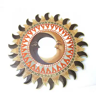 Grand miroir ethnique 60cm motif Lune. Décoration exotique.