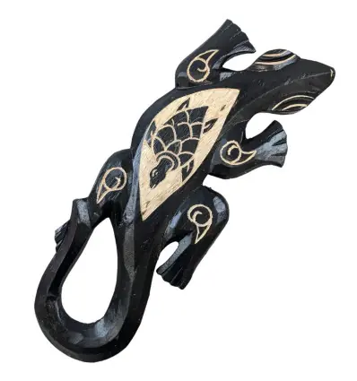 Gecko mural 30cm - Bois noir motif Tortue