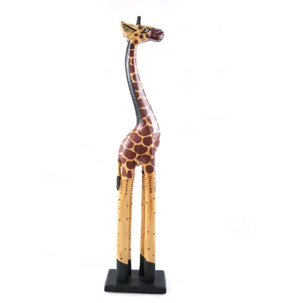 Statue Girafe 60cm en bois, déco ambiance savane africaine.