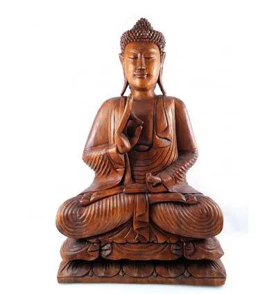 Statue Bouddha assis XXL 80cm en bois sculpté | Import Asie