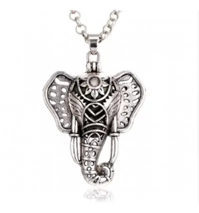 Collier Aromathérapie avec pendentif tête d'éléphant - Diffuseur de parfum