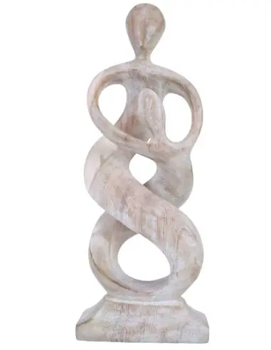 Statue abstraite Union Parent-Enfant 50cm en bois Blanc Cérusé