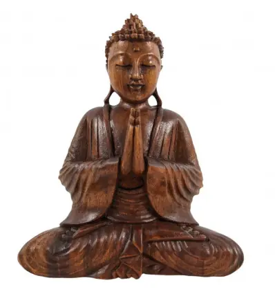 Statuette Bouddha Atmanjali en bois sculpté 20cm | Artisanat de Bali