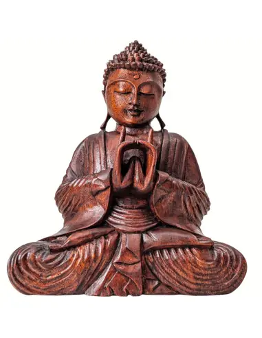 Sculpture Bouddha assis 30cm en bois sculpté | Décoration Zen