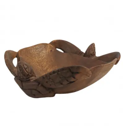 Coupelle avec 2 Tortues de Mer en Bois massif sculpté main
