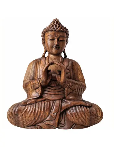 Sculpture Bouddha 40cm en bois sculpté | Décoration Zen