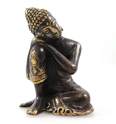 Statuette Bouddha penseur en laiton 10cm, artisanat d'Asie.