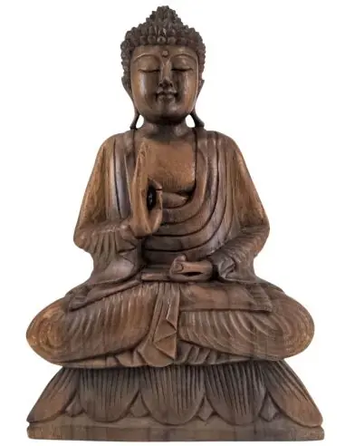 Sculpture Bouddha Zen sur lotus en bois 40cm | Artisanat Balinais