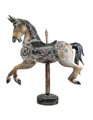 Statue Cheval de carrousel en bois 50cm | Déco rétro vintage