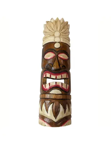 Masque Tiki 50cm en bois motif Plumes. Déco tribale polynésienne.