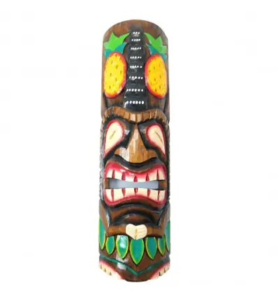 Masque Tiki 50cm en bois motif Ananas. Déco murale Tiki Bar.