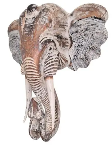 Grande tête d'éléphant murale en bois 50cm | Style trophée de chasse