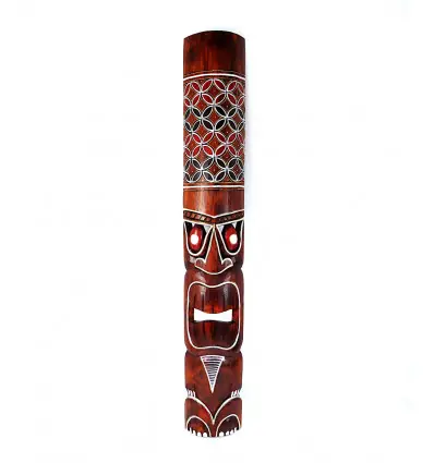 Masque Tiki bois 100cm motif coloré. Déco Tiki.
