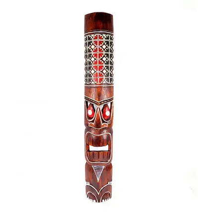 Grand masque en bois Tiki 100cm avec motif peint. Décoration Tiki.