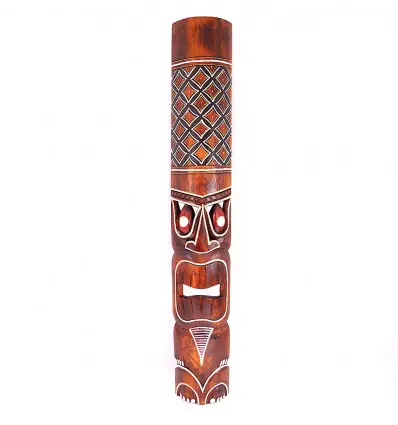 Grand masque Tiki en bois peint 100cm. Déco Polynésie