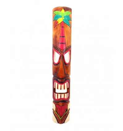 Grand Masque Tiki 100cm en bois - Motif Palmier Coloré