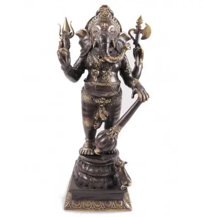 Statue Ganesh en laiton 40cm. Artisanat asiatique.