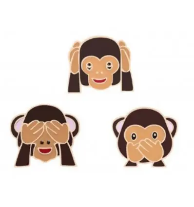 Pin's Les 3 singes de la sagesse. Broche dorée