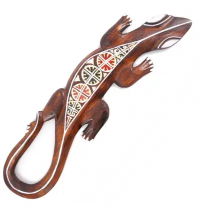 Gecko en bois 50cm - Motif Soleil Batik