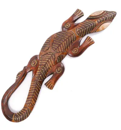 Gecko Mural en Bois 50cm - Décoration Exotique